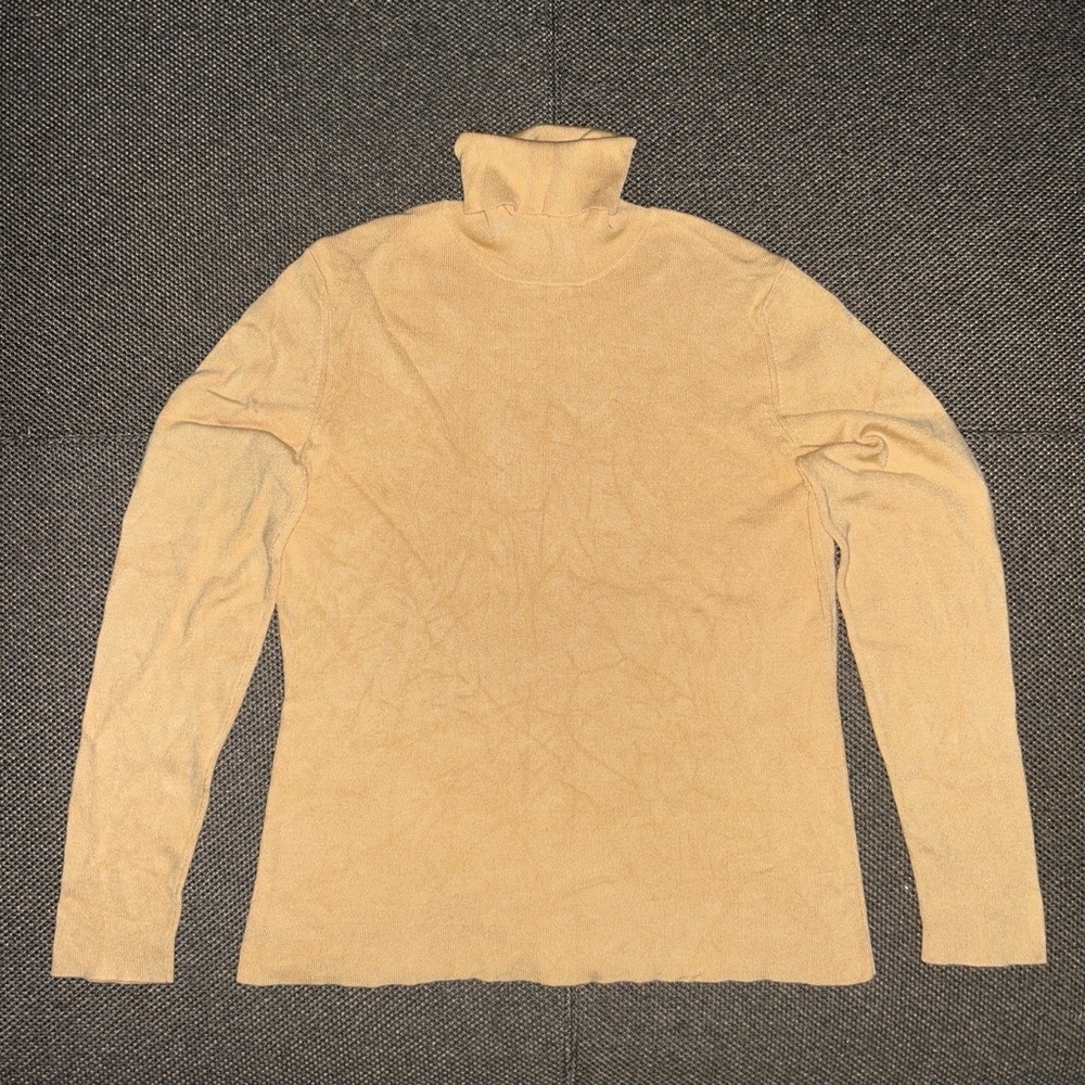90s Meiman Marcus Women's Tan Turtleneck Silk Top